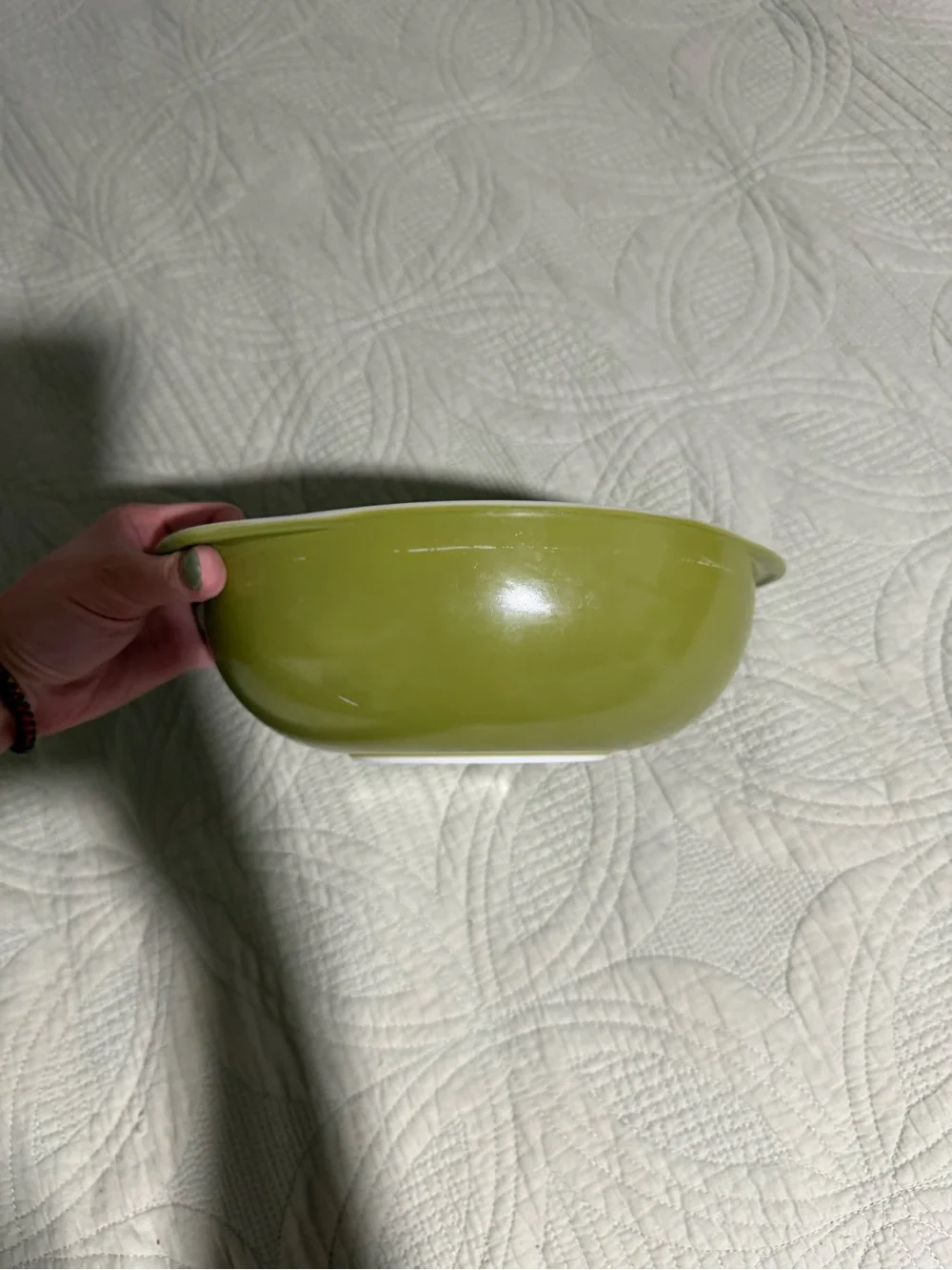 Vintage Green Ceramic Serving Bowl PYREX 2qt